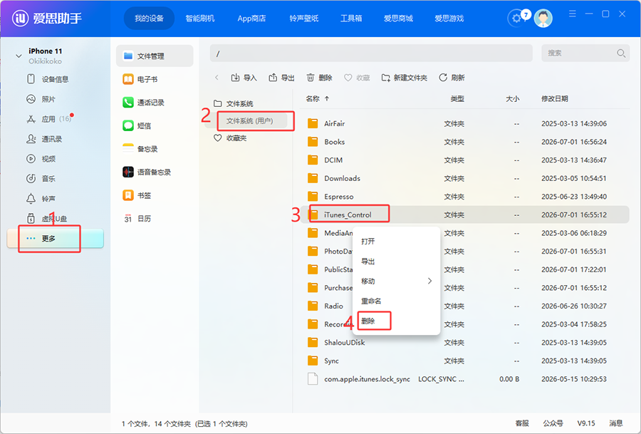 文件系统中的 iTunes_Control 文件夹